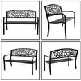 thumbnail image 6 of Legahome Metal Outdoor Bench, 50" Iron Patio Loveseat Bench Waterproof Garden Bench, Leisure Sofa Chair Front Porch Bench, Heavy-Duty Park Seating with Vintage Iron Art Backrest, Backyard Deco, Black, 6 of 12