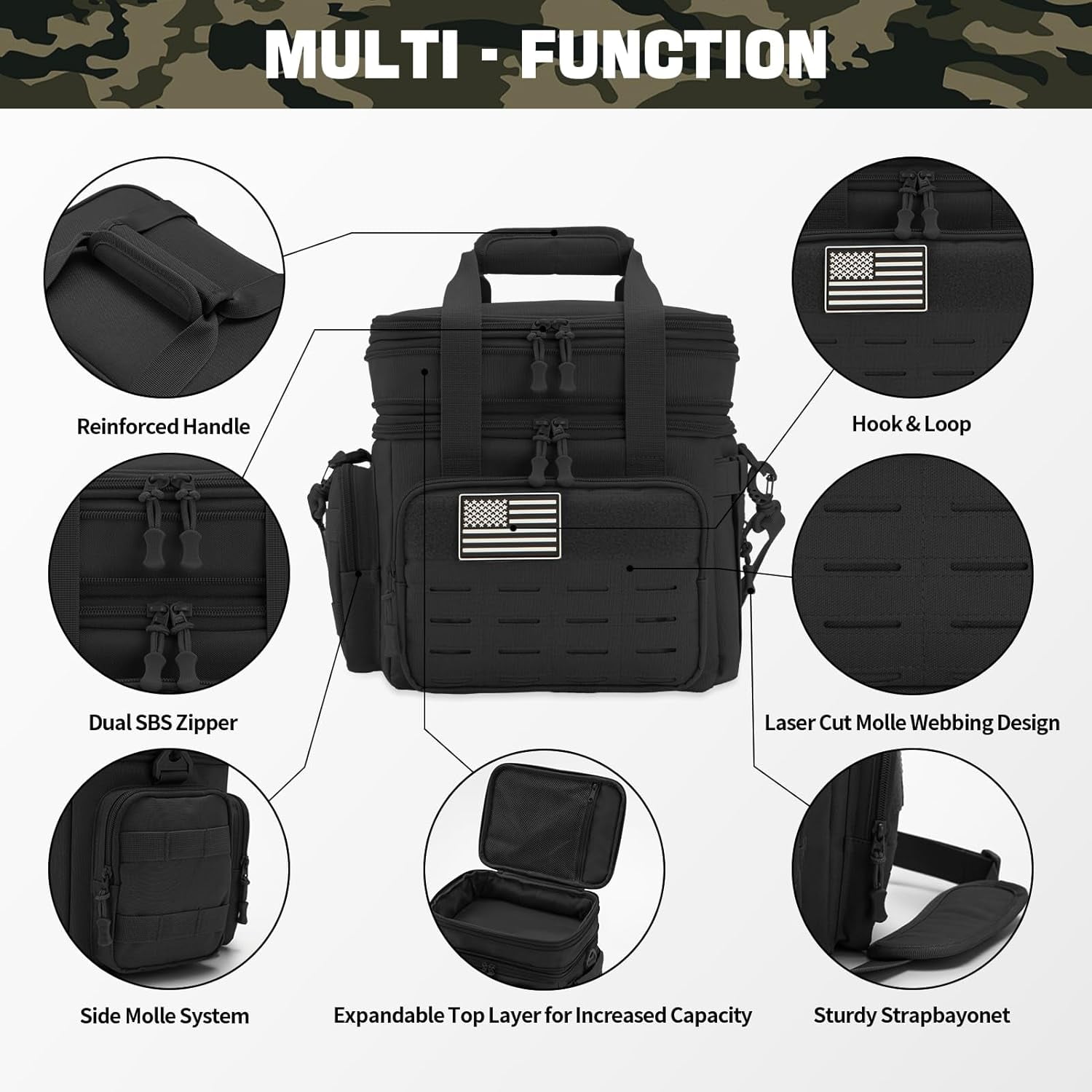 favastee Tactical Lunch Bag for mens Military heavy duty lunch box work Leakproof insulated Durable Thermal Cooler Bag for Adult Meal for Office Camping Picnic Pail MOLLE Webbing