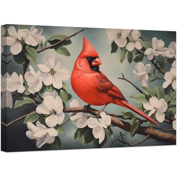 ZHONGYUTONG Vintage Cardinal Wall Art Pictures of Red Birds Cardinal on Branch Painting Rustic Elegant Bird Canvas Winter Animal Artwork Print Framed (12.00" x 18.00")