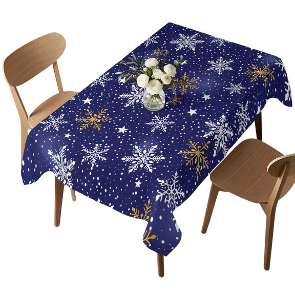 Waterproof Tablecloth Christmas Snowflake Navy Blue Rectangle Table Cloth 52x70in,Wipeable Washable Table Cover Winter Snow Seamless Tablecloths for Dining Tables Kitchen Picnic Outdoor Party
