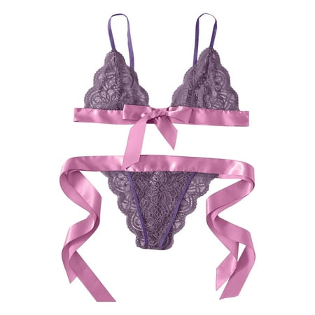 Women s Lingerie Side Set Tie Scalloped Trim Bow Lace Underpant Bra Womens Underwear