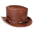 thumbnail image 1 of unisex elegante, talla inconfundible con remache de material cuero victoriano para Showman Disfraz Halloween Mujeres Hombres , color marrón BLESIY Sombrero de copa de mago, 1 of 7