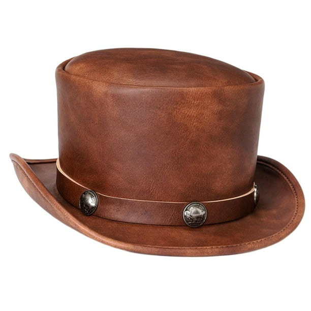 Accesorio de sombrero de copa de mago, sombrero con remaches para adultos, disfraz para hombre showman marrón