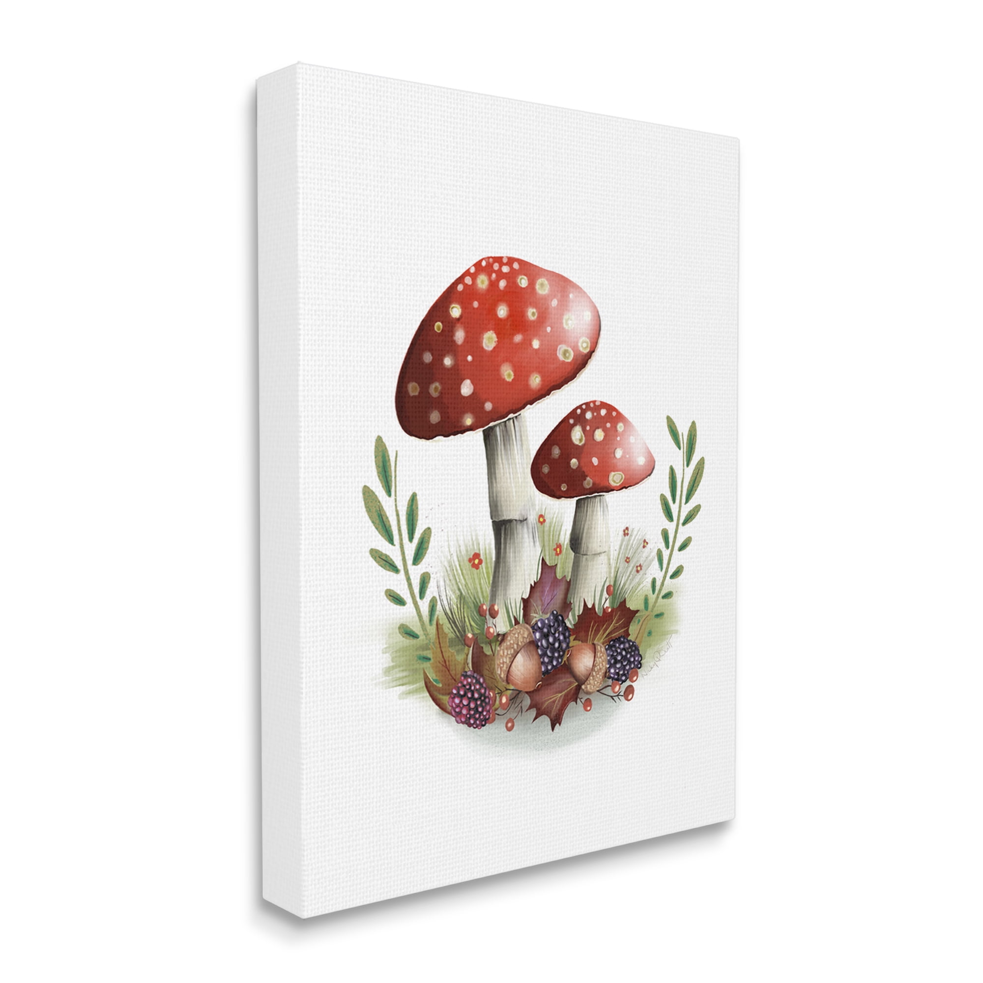 Stupell Industries Red Mushrooms & Acorns Botanical & Floral Painting Gallery Wrapped Canvas Art Print Wall Art, 24 x 30