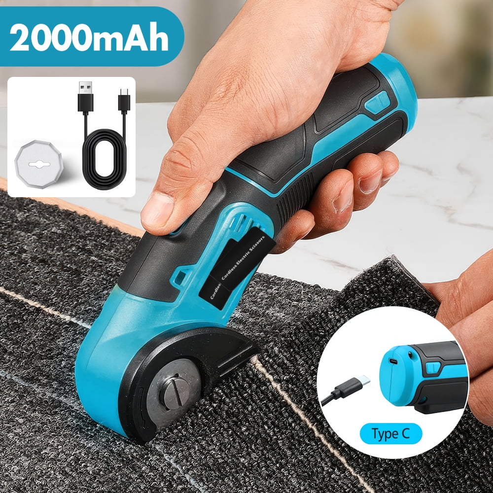 Cordless Electric Scissors Rotary Cutter - 240 RPM, 1/4” Cutting Capacity, Self-Sharpening Blade, Safety Lock + Dual-Trigger, 4V 2000mAh (2hrs Use), Type-C Charging for Cardboard/Leather/Vinyl