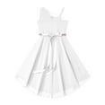 thumbnail image 4 of YEAHDOR Girls One Shoulder Bridesmaid Birthday Party Rhinestones Belt Irregular Hem Swing Dress Ivory 14, 4 of 5