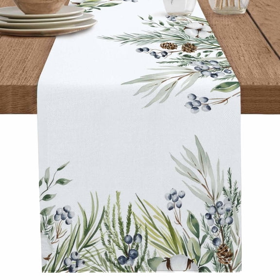 nqOlkjepod Sage Green Christmas Table Runner 48 Inches Long Farmhouse Dress Scarves, Xmas Botanical Berry Winter Dining Tablerunner for Coffee Table/Kitchen Island/Party Décor, 13" x 48"