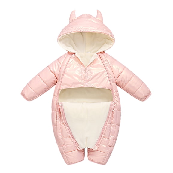 Chenyin Infant Toddler Winter Warm Onesies Jumpsuit for Boys Girls Hooded Thickened Bodysuit Baby Cotton Snowsuit Solid Color Romper Pajamas for 3 Months-3 Yearsrs