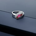 thumbnail image 3 of Gem Stone King 925 Sterling Silver Pink Created Sapphire and Red Garnet and White Created Sapphire Engagement Ring for Women (1.22 Cttw, Gemstone September Birthstone, Heart Shape 4MM, Size 5), 3 of 4