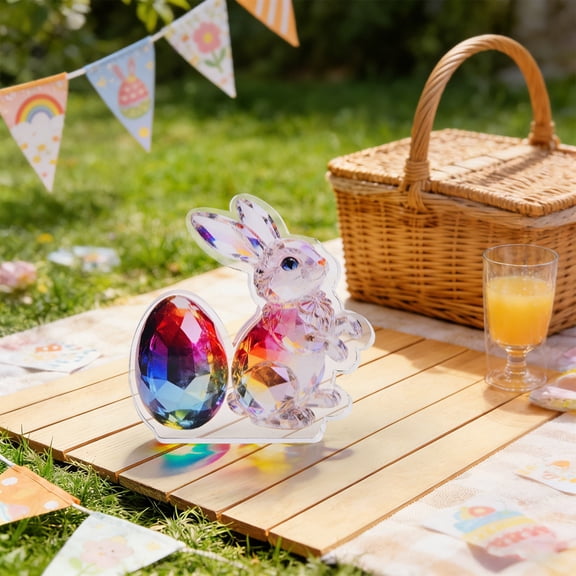Easter Bunny Acrylic Tabletop Decor Set, 8cm Iridescent Rabbit & Egg Figurines, DIY Assemble Desktop Ornaments for Kids' Craft & Home Party Decor