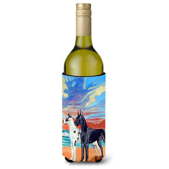 Carolines Treasures 7051LITERK At sunset Great Dane Harlequin and Black Wine Bottle Hugger Wine Bottle multicolor