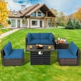 thumbnail image 1 of Costway 6PCS Patio Rattan Furniture Set 42" Fire Pit Table Cover Sofa Cushion Navy, 1 of 10