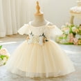 thumbnail image 4 of THDHVS Flower Girl Dress for Wedding,Girls Dresses,Toddler Girls One Shoulder Three Dimensional Flower Mesh Dress Performance Dresses Yellow 6-9 Months, 4 of 7