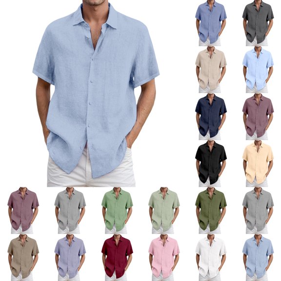 VeFlora Mens Linen Shirts Gradient Short Sleeve Casual Shirts Button Down Shirt Beach Summer Wedding Vacation Shirt for Men(Blue4/S)