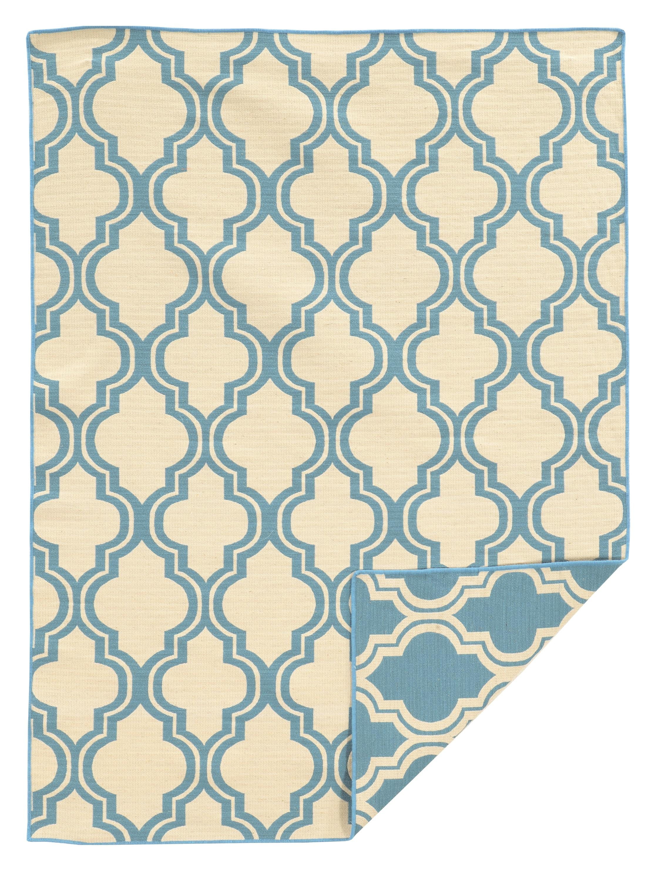 Linon Salonika Quatrefoil Wool RugColorLight Blue/Natural,Size5' x 8
