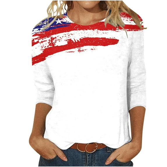 IROINNID 4th of July T-Shirt For Women Fashion Retro Loose Tops Blouse Round Neck Women Tops America Independence Day