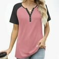 thumbnail image 6 of Hxshgdsn Womens Plus Size Shirts Raglan Short Sleeve Quarter Button V Neck Trendy Pullover Tops（Pink/5XL）, 6 of 8