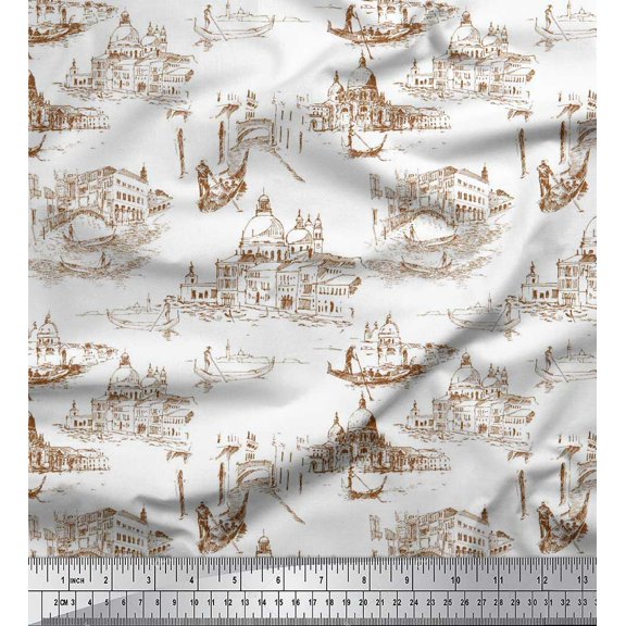 Soimoi Poly Georgette Fabric Yacht & Architecture Structure Architectural Decor Fabric Printed Yard 42 Inch Wide