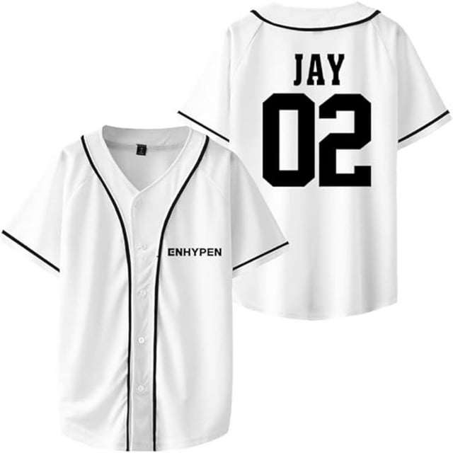 ENHYPEN Jay Merch Chemises Col en V Maillot de Baseball Chemise Femmes Hommes Mode Décontractée Manches Courtes,P,Blanc