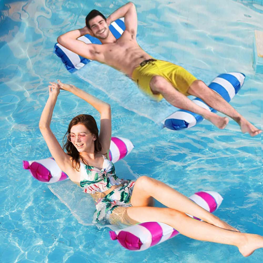 2 Pack Inflatable Pool Float Adults Size Pool Floaties with Manual Air Pump 4-in-1 Multi-Purpose Swimming Pool Toys As Pool Lounger,Pool Hammock,Chair,Noodle,Portable Water Floats 