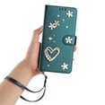 thumbnail image 4 of Leather For Samsung Galaxy S25 5G Case Double Layered Heart-shaped Flower Flip Wallet Leather Case, Card Holder Magnetic Closure  Phone Cases Cover With Hand Strap,Olive drab,For Galaxy S25 (5G), 4 of 8