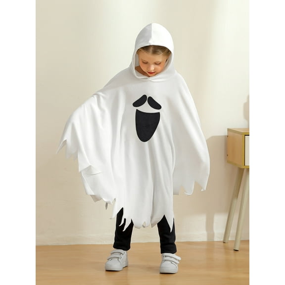 Usaibhir Unisex Kid Girl Boy Halloween Hood Cape Cloak Costume Ghost Spooky Cosplay Fancy Dress Up Outfit White Costume 1-6 Years