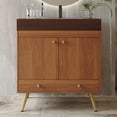 thumbnail image 2 of 30" Waterproof Wood Bathroom Organizer, Space-Saving Freestanding Cabinet with Marble Top, Retro Bathroom Vanity with Ceramic Sink for Bathroom, Brown,Gold,Walnut,White, 2 of 9