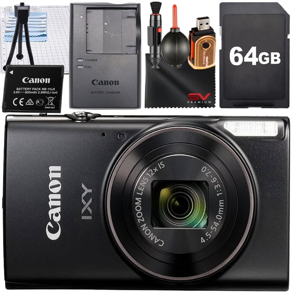 Canon PowerShot IXY650 HS Digital Camera (Black) with SanDisk 64GB Memory Card   Cleaning Pen   SV Premium Accessory Bundle (International Version)