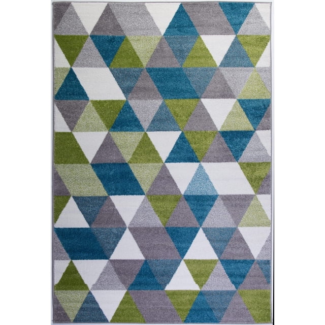 Ladole Rugs Geometric Pattern Empire Triangles Area Rug Carpet in Green Blue White, 5x8 (5'3" x 7'6", 160cm x 230cm)
