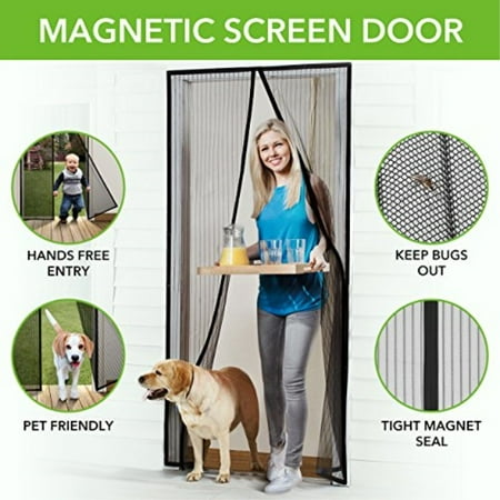 Magnetic Screen Door With Heavy Duty Mesh Curtain And Full Frame Hook Loop Fits Door Size Up To 34 82 Max Black