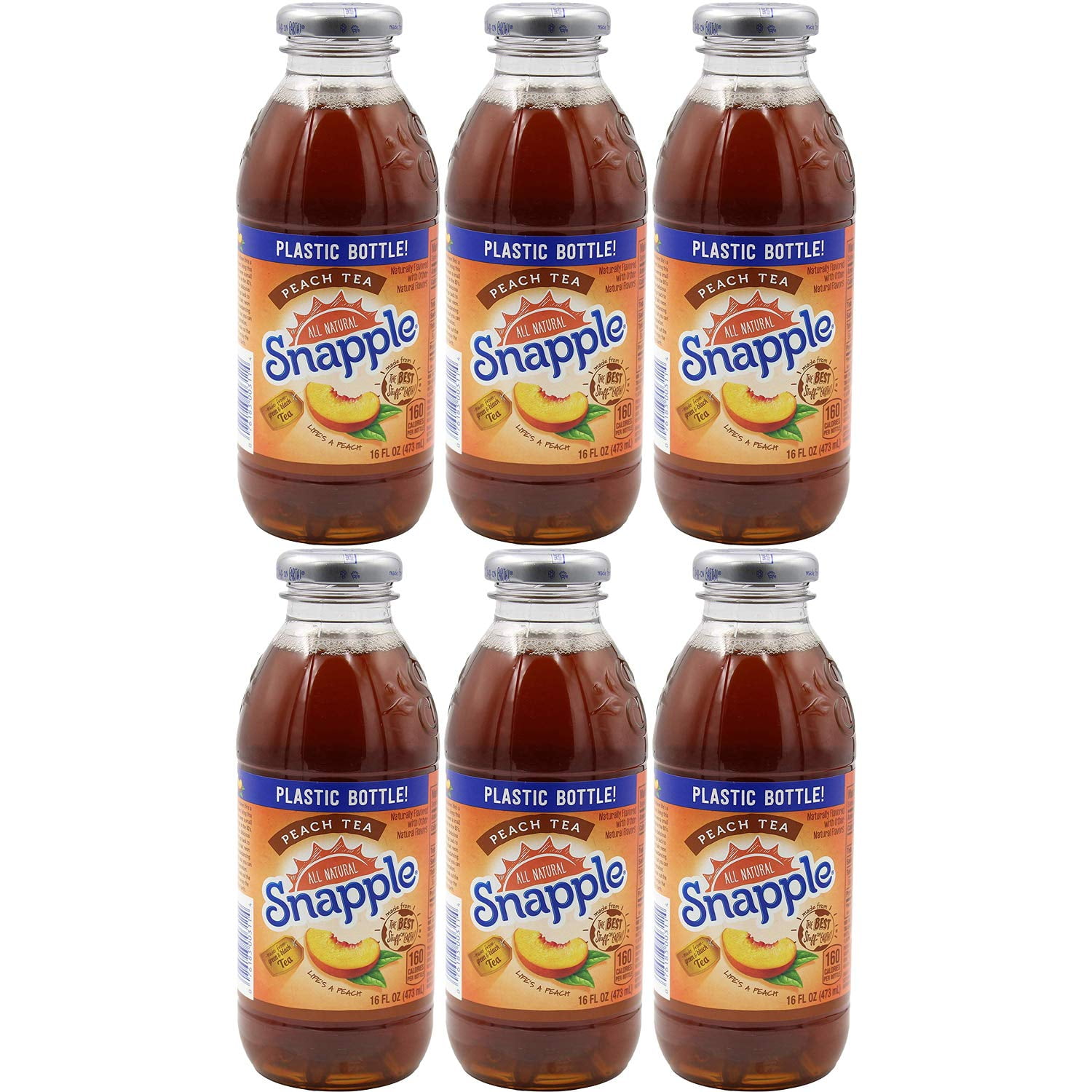 Snapple Peach Tea, All Natural, 16oz Bottle (Pack of 6, Total of 96 Fl