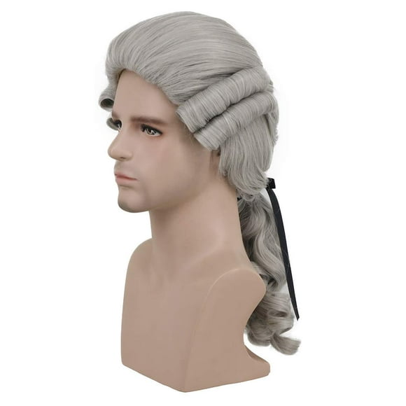 Disfraz de Wig Karlery Colonial Man Long Wave, gris, para Halloween