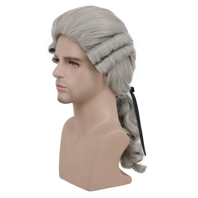 Disfraz de Wig Karlery Colonial Man Long Wave, gris, para Halloween