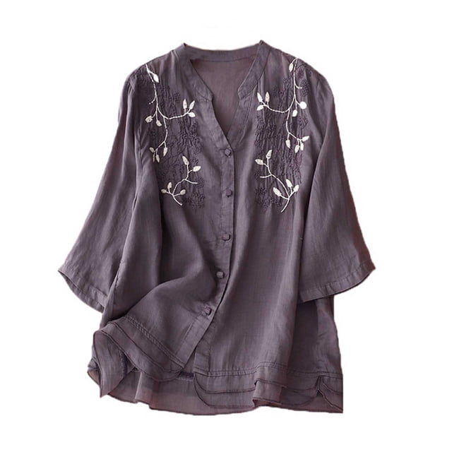 Birdeem Blouses pour Femmes Col Rond Imprimé Chemise Ample à Manches Trois-Quarts