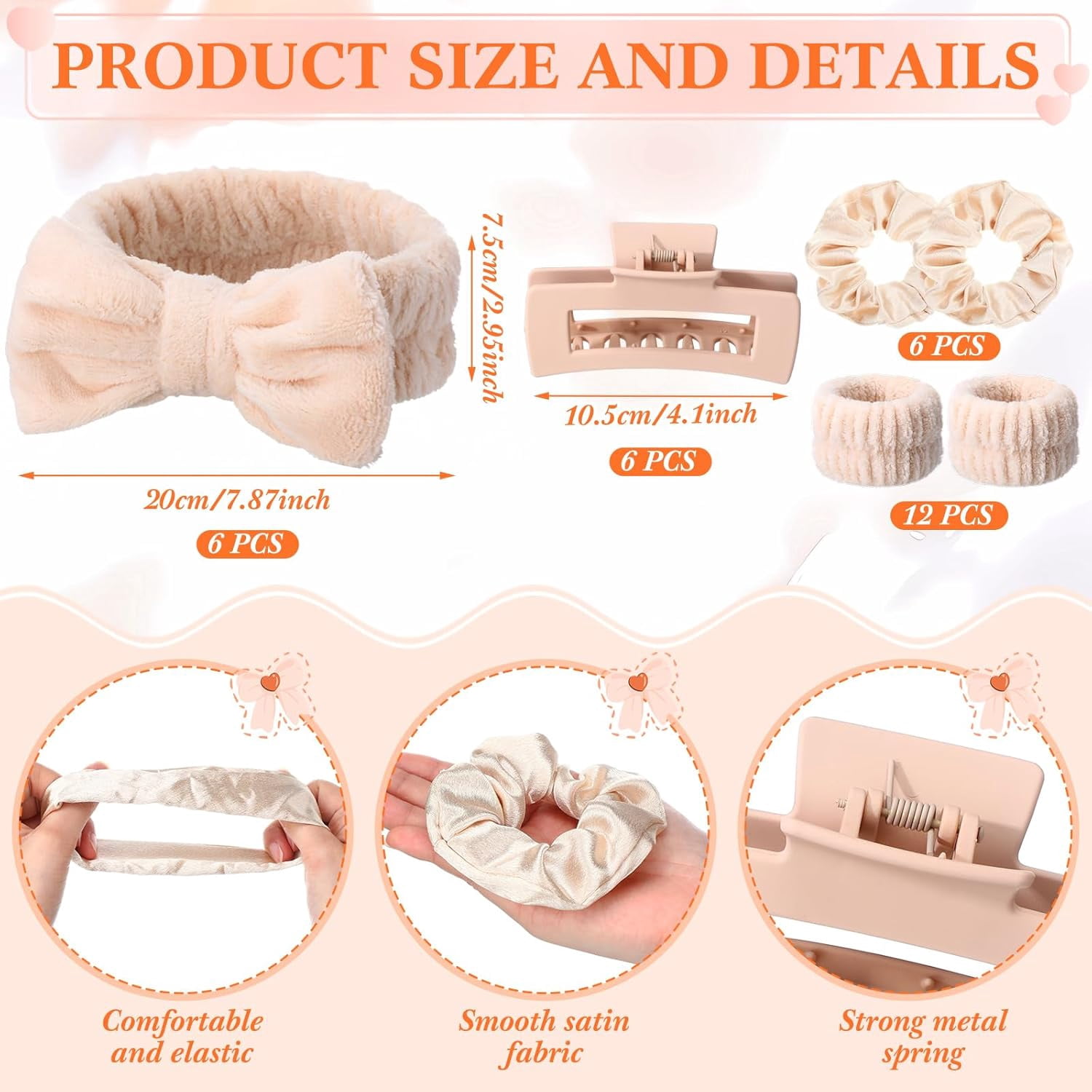 48 Pcs Spa Party Favors Sleepover Supplies Bow Headband Wristband Scrunchies Hair Clip Jewelry  Makeup Bag Mirror for Women Bridesmaid Gifts Graduation Gift (Beige)