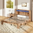 thumbnail image 3 of Full Bed Frame, UHOMEPRO Wood Platform Bed Frame with LED Storage Headboard and Charging Station, Full Size Bed Frame with Strong Support, Modern Bedroom Furniture, No Box Spring Needed, Brown, 3 of 13