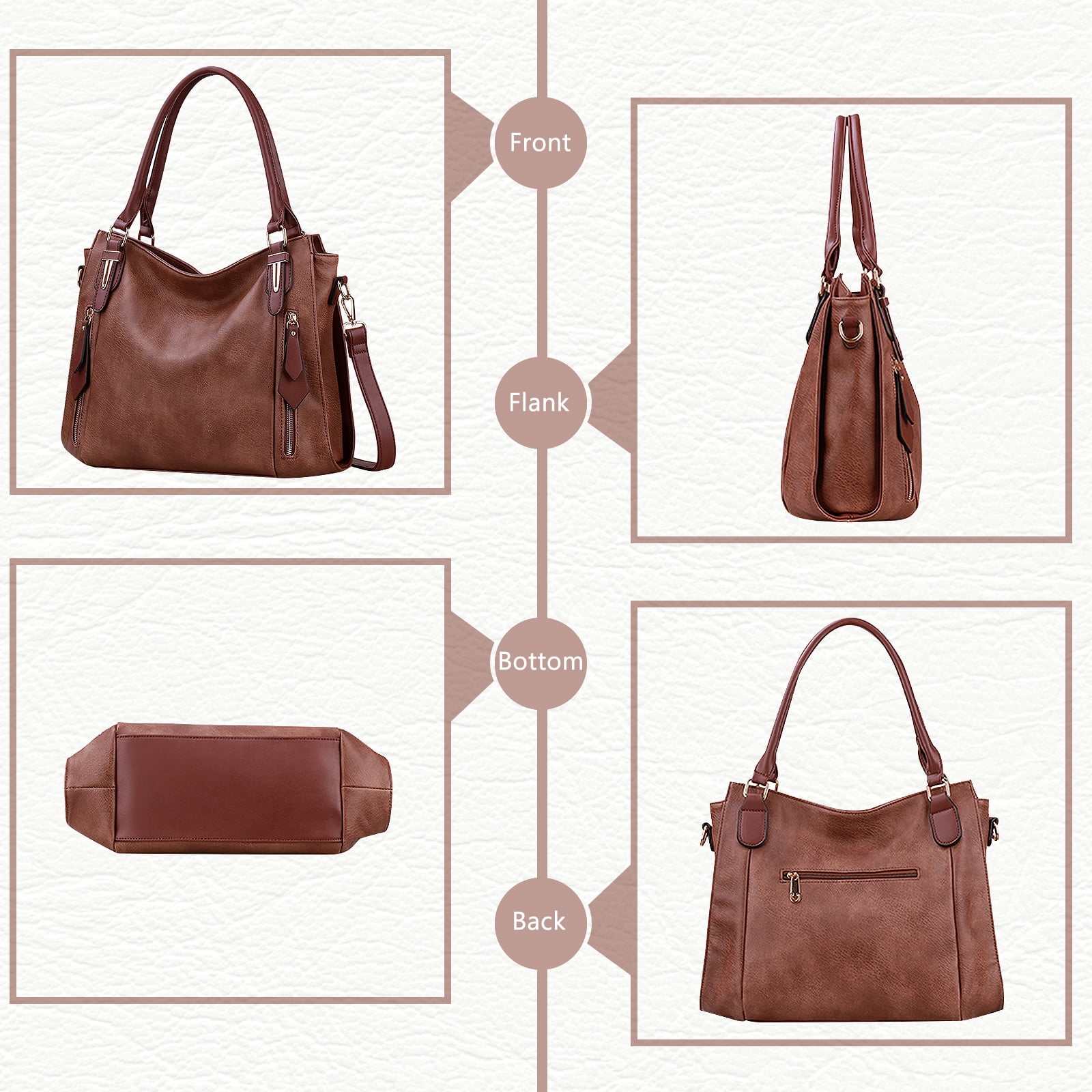 JOYSON Women's Shoulder Bag,Handbags,Tote Zipper Purse PU Leather Top-handle Satchel Bags Ladies Medium Coffee