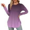 thumbnail image 2 of Long Sleeve T Shirt Tops For Women Round Neck Casual Loose Fitting Summer Fall Comfy Tie-Dye Color Block Gradient T-Shirt Blouse Tops,Purple 2,S, 2 of 5