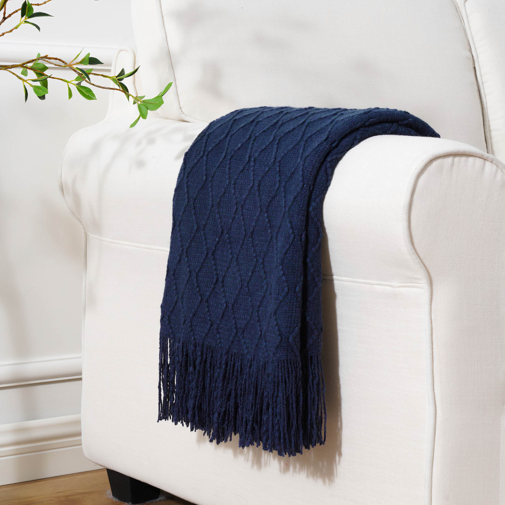 Navy tassel throw sale