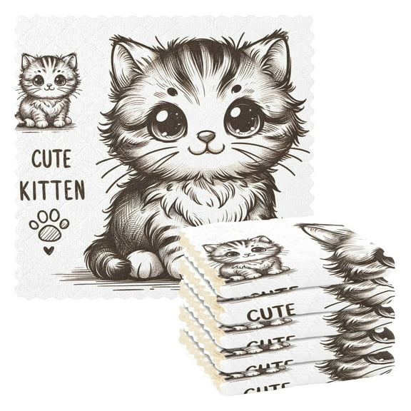 6 Packs Cartoon Cute Cat Kitchen Dish Towels Soft Absorbent Dish Cloths 11"x11"