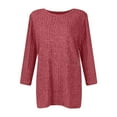 thumbnail image 1 of T-Shirt Décontracté pour Femme à Col Rond, Rayé Givré, Couleur Unie, Manches Trois-Quarts, pour un Confort et un Style au Quotidien, 1 of 7