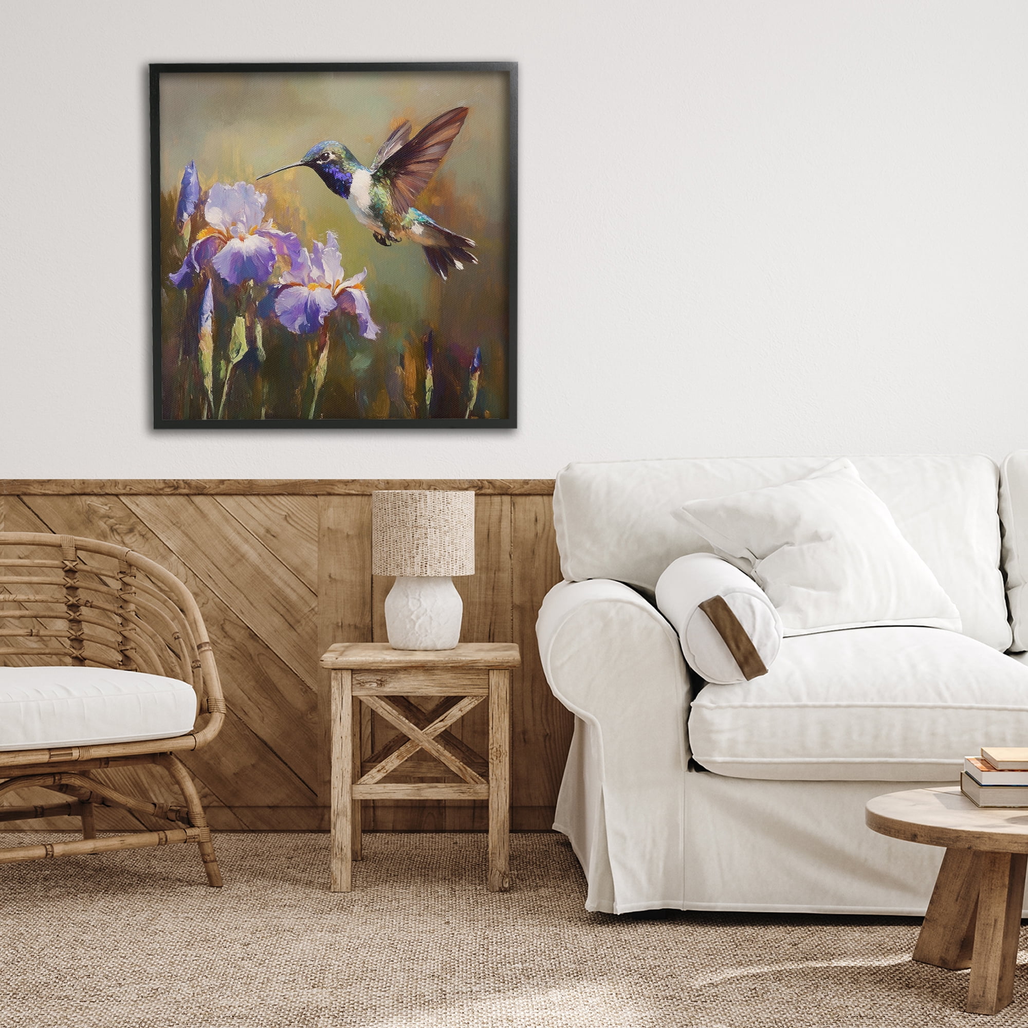 Stupell Industries Hummingbird & Purple Irises Black Framed Giclee Art, design by Tina LeCour