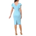 thumbnail image 3 of INSPIRE CHIC Women's Cocktail Party Dress Deep-V Neck Ruffle Sleeves Pencil Slit Formal Dress M Light Blue, 3 of 6