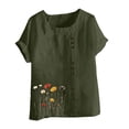 thumbnail image 4 of Staron Hauts d'Été pour Femmes en Liquidation à Moins de 10 $ Grande Taille Blouses d'Été Tendance Coton Lin Décontracté Col Rond Tunique Habillée Hauts Amples Manches Courtes Retroussées T-Shirts, 4 of 4