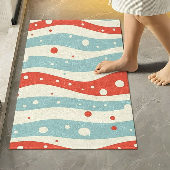 Yayeee Bath Rug for Bathroom Floor Non Slip Rectangle Fluffy Soft Absorbent Mat, 16"x24", Light Blue Pattern