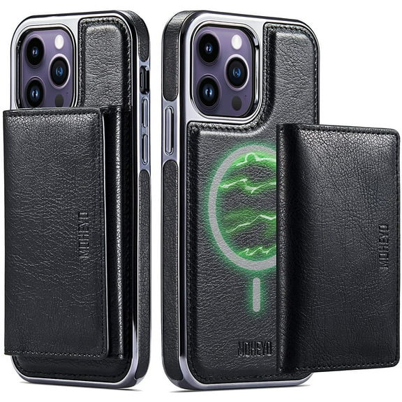 MOHEYO Removable Wallet MagSafe Compatible Leather Case for iPhone 14 Pro Max - Black