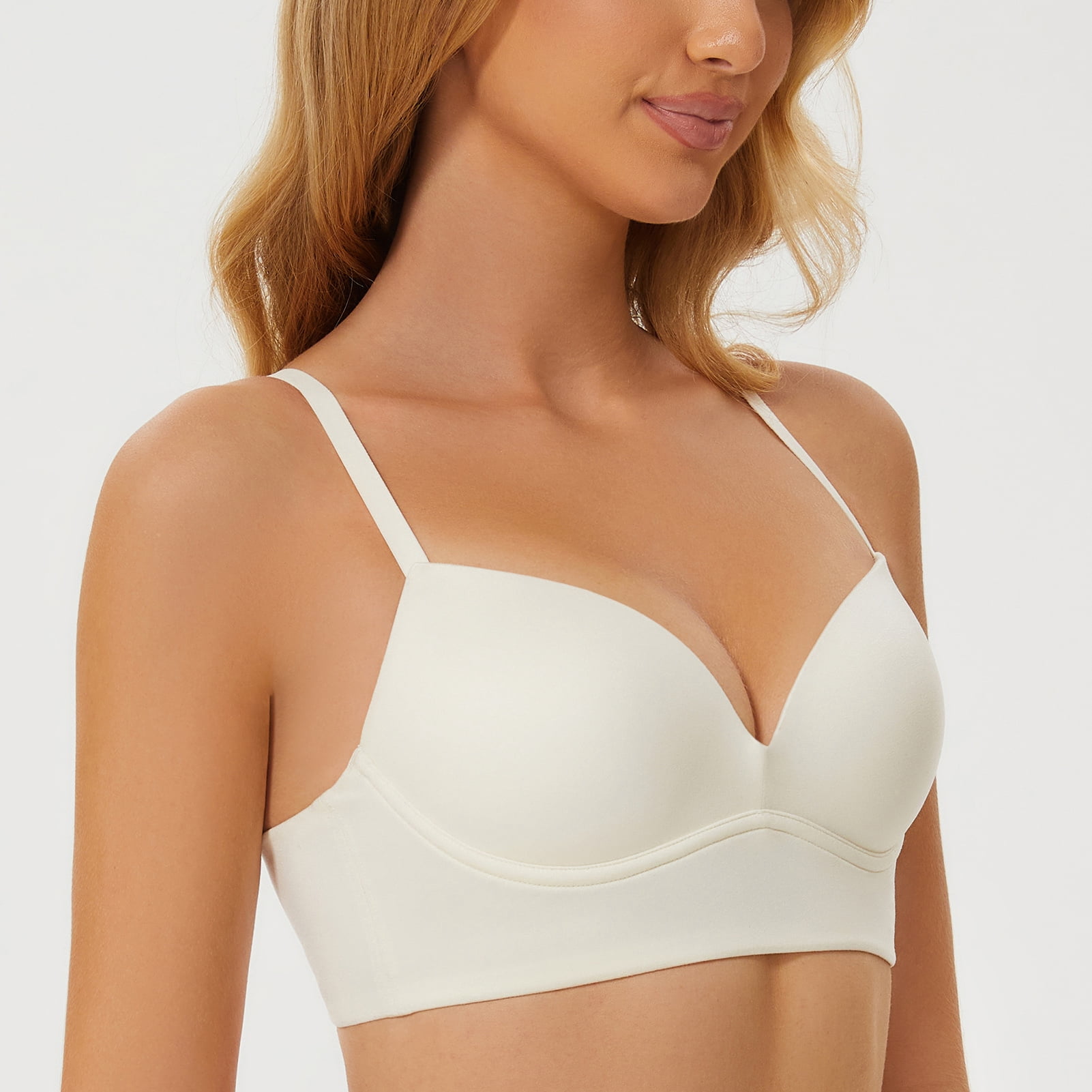 MELENECA Women's Push Up Bralettes Seamless Padded Wireless Bra with Support and Lift Off White 36D