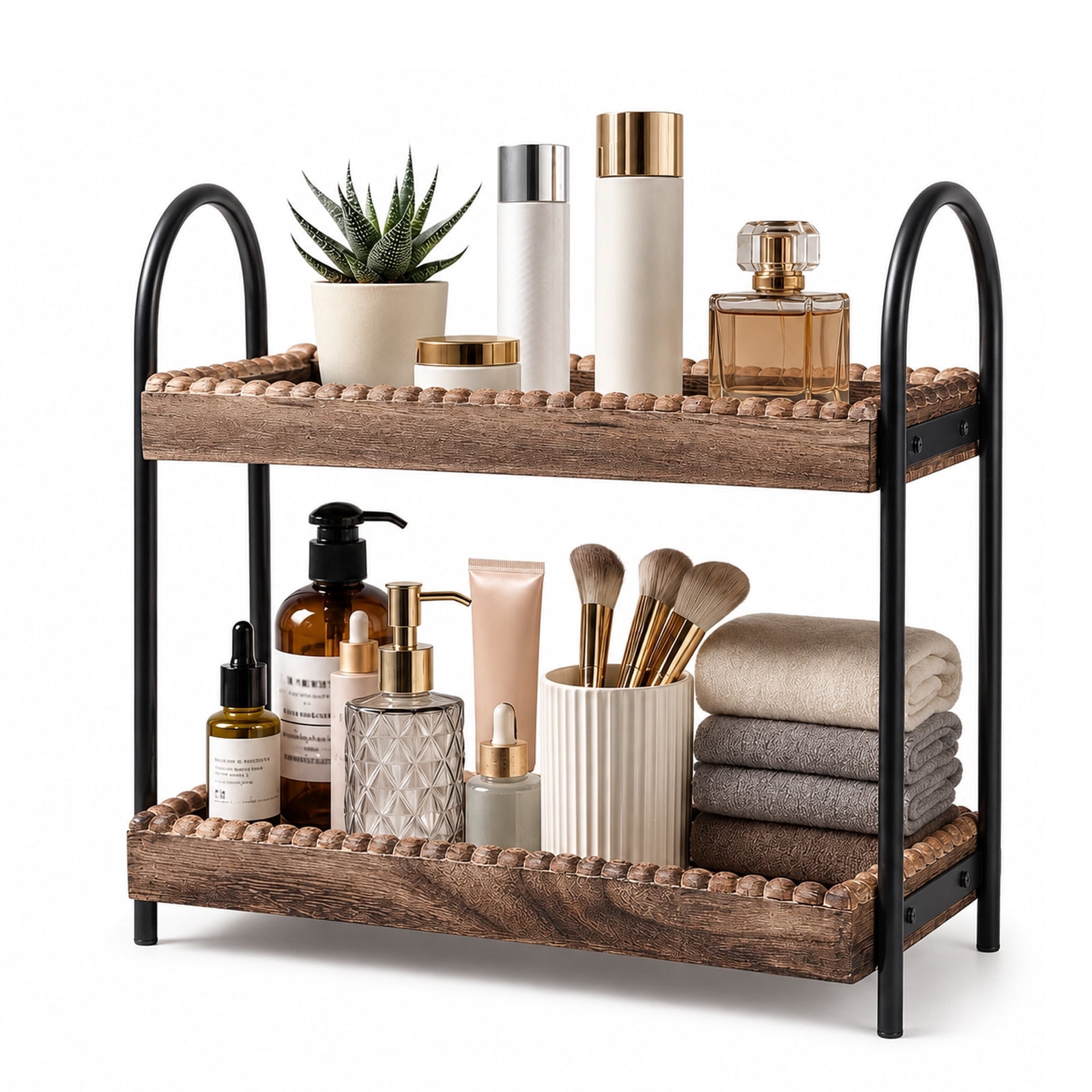 2 Tier Wood Bathroom Countertop Organizer for Vanity, Perfume Storage Shelf, Bathroom Organizers and Storage, Rustic Wooden Counter Display