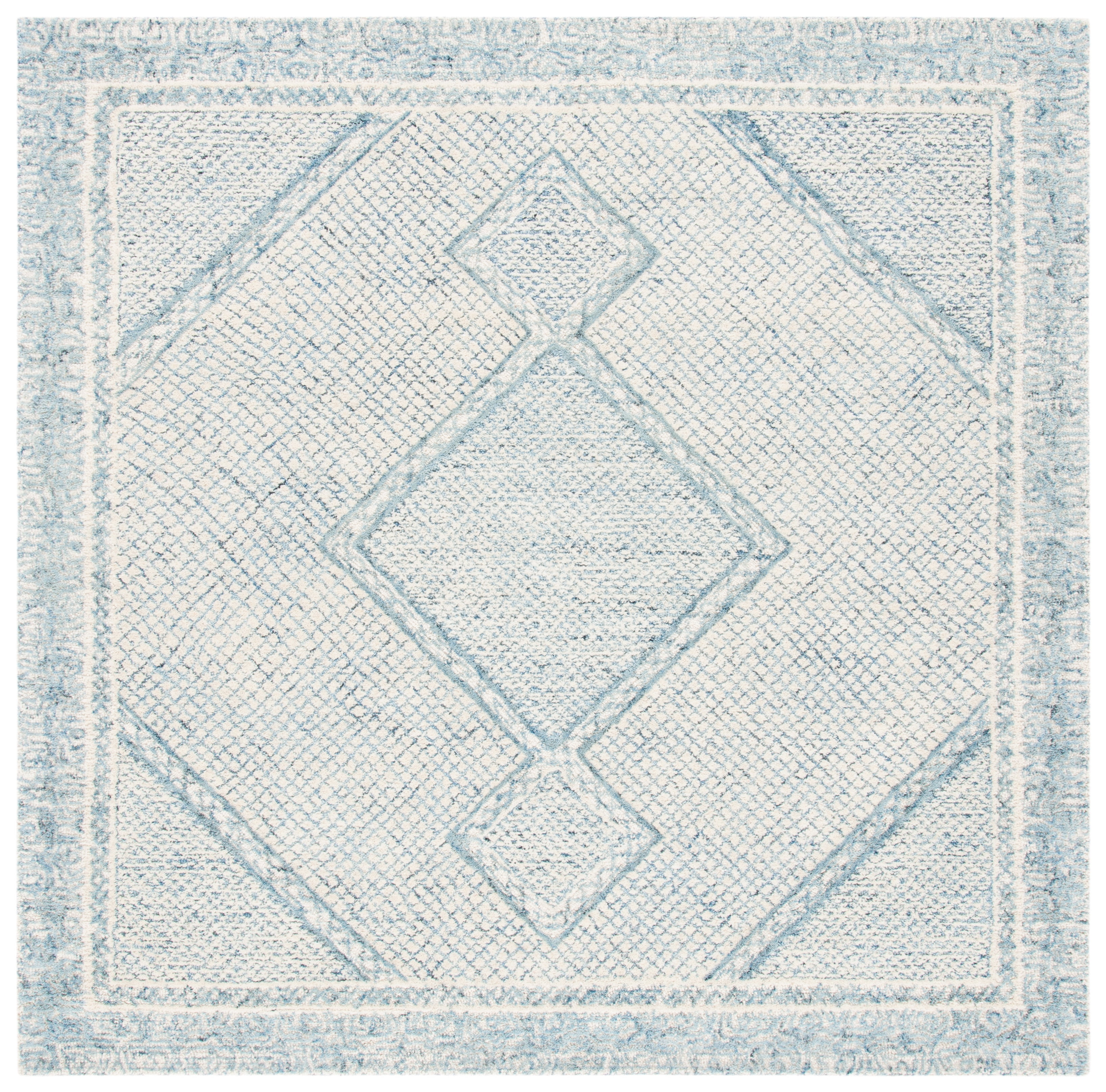 SAFAVIEH Abstract Grosvenor Geometric Wool Area Rug, Ivory/Blue, 6' x 6' Square