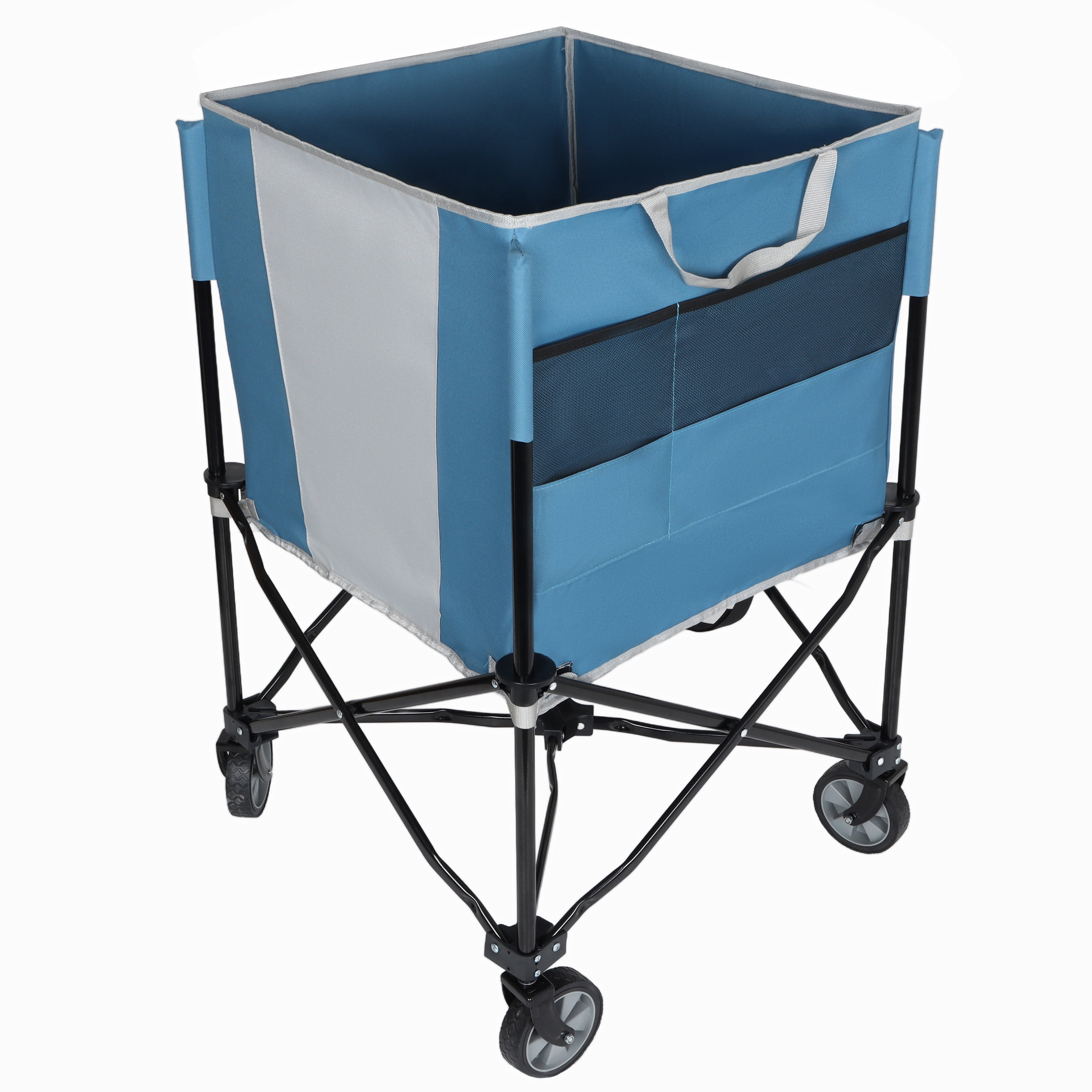 Collapsible Tennis Ball Cart with 360° Wheels, Portable Sports Ball Hopper with Side Pockets, Washable Mesh Storage Basket for Tennis Pickleball Equipment